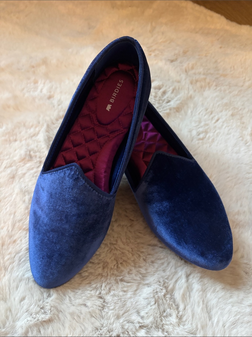 Birdies Women's Velvet Slip-On Loafers in Navy Blue size 7